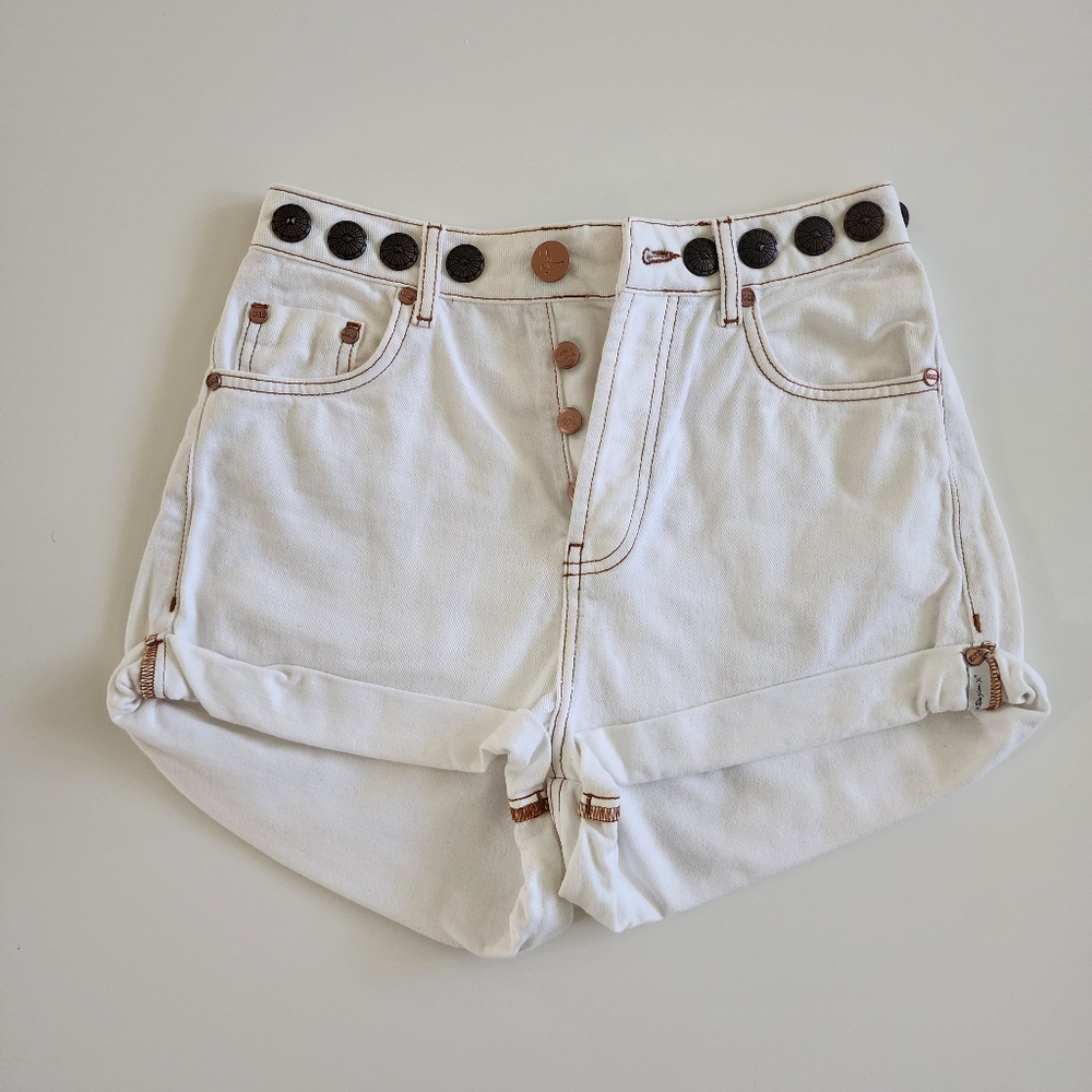 One Teaspoon Bandits High Waist Studded Denim Shorts White Beauty Size 25